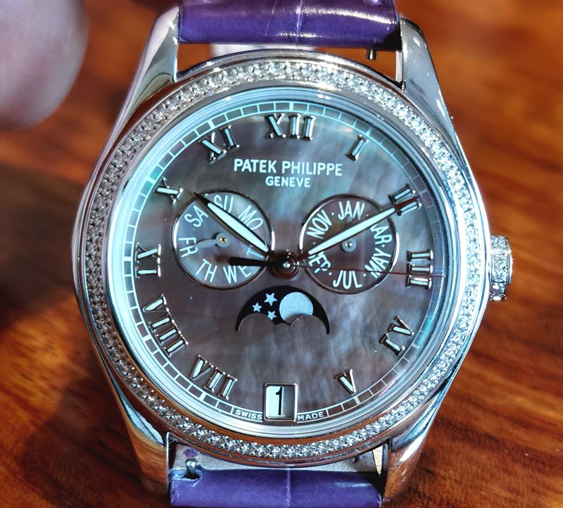 18k白金镶钻patekphilippe百达翡丽4936g001月相年历自动机械女表